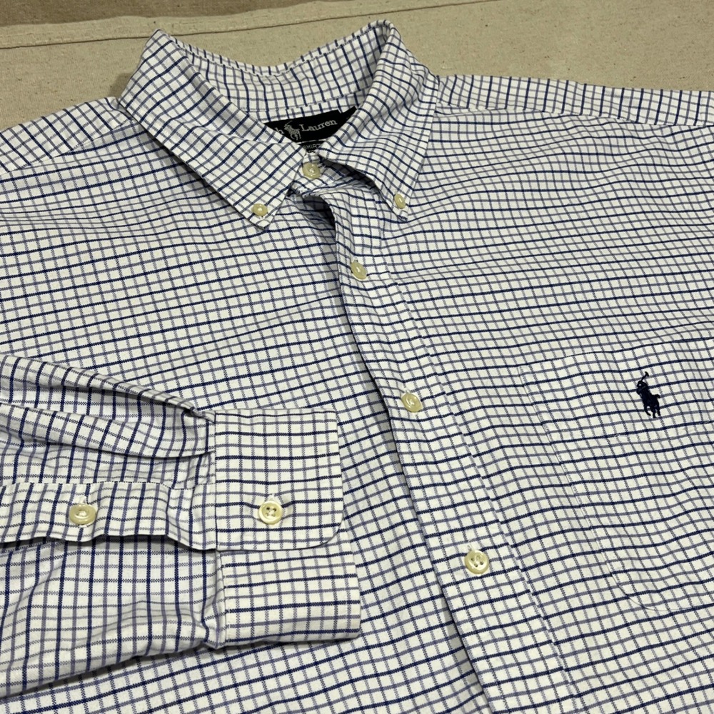 Ralph Lauren Big Shirt Mens L Checkered Button Down Long Sleeve‎ Cotton Polo
